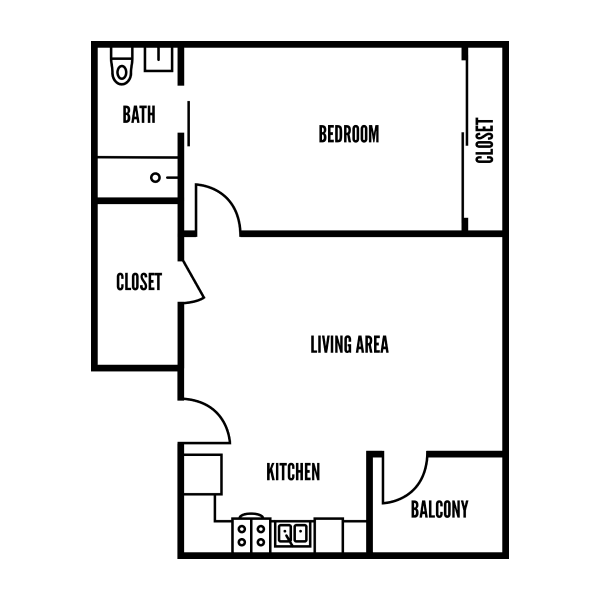3D floor plan of F, a 1 bed, 1 bath apartment