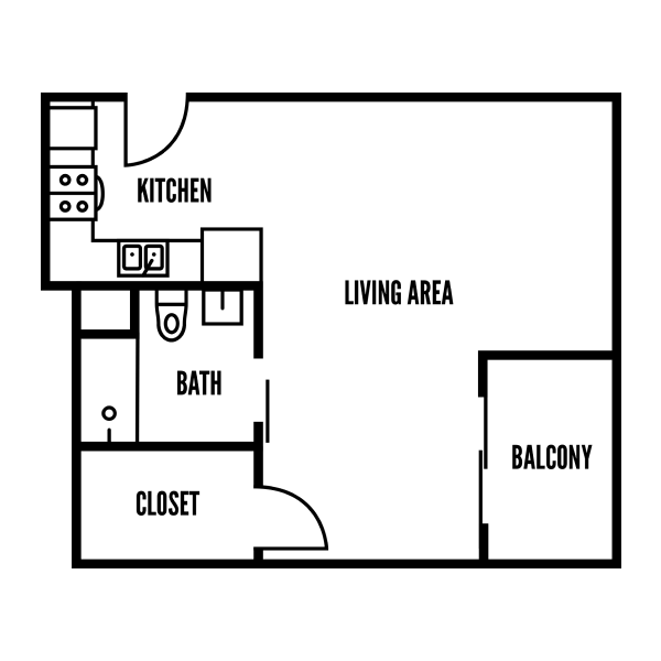 3D floor plan of G, a 0 bed, 1 bath apartment